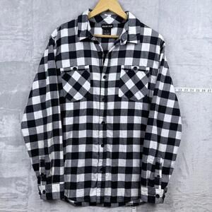 Burton Flannel Shirt Mens L Black Plaid Long Sleeve Button Up Snowboard Hiking